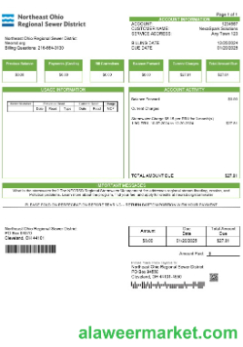 USA Northeast Ohio Regional Sewer District business utility bill Word and PDF template 1